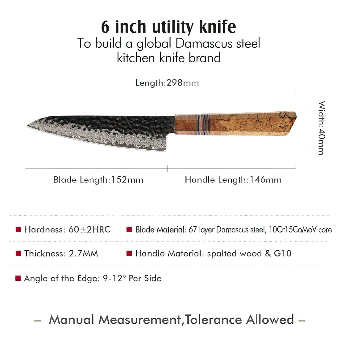 Damast keukenmes ZE-37432 - Nakiri / Bruin