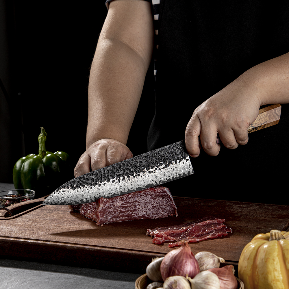 Damast keukenmes ZE-37432 - Nakiri / Bruin