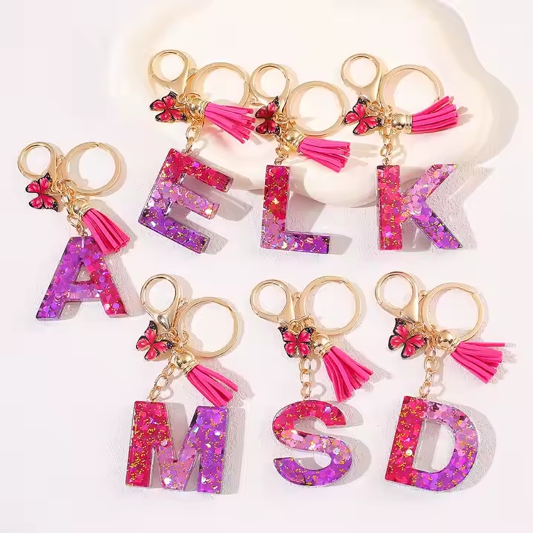 Alfabet sleutelhanger - F / Roze / Vlinder