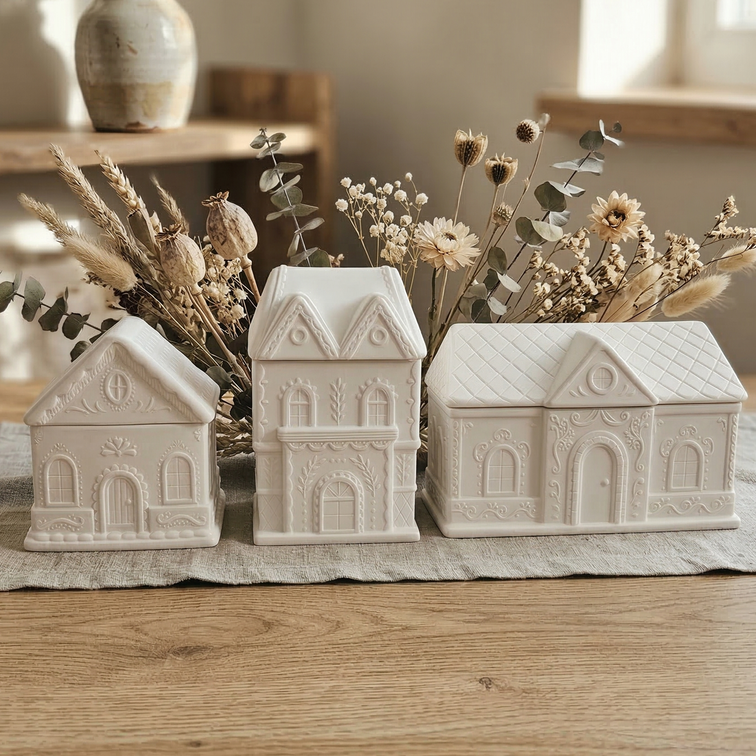 Kaars Middelgroot Huisje - Wit / Appel, Kaneel