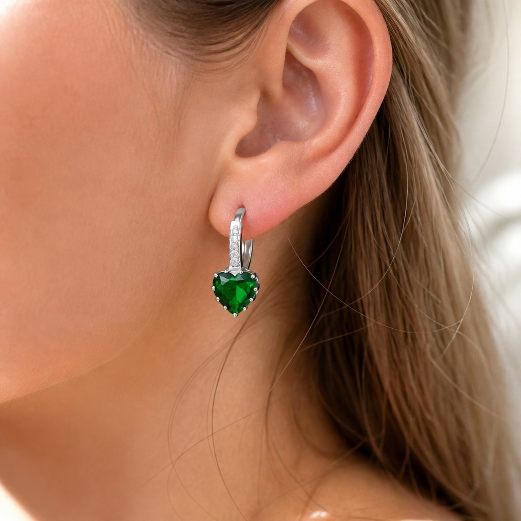 Oorbellen Silver Heart - Groene